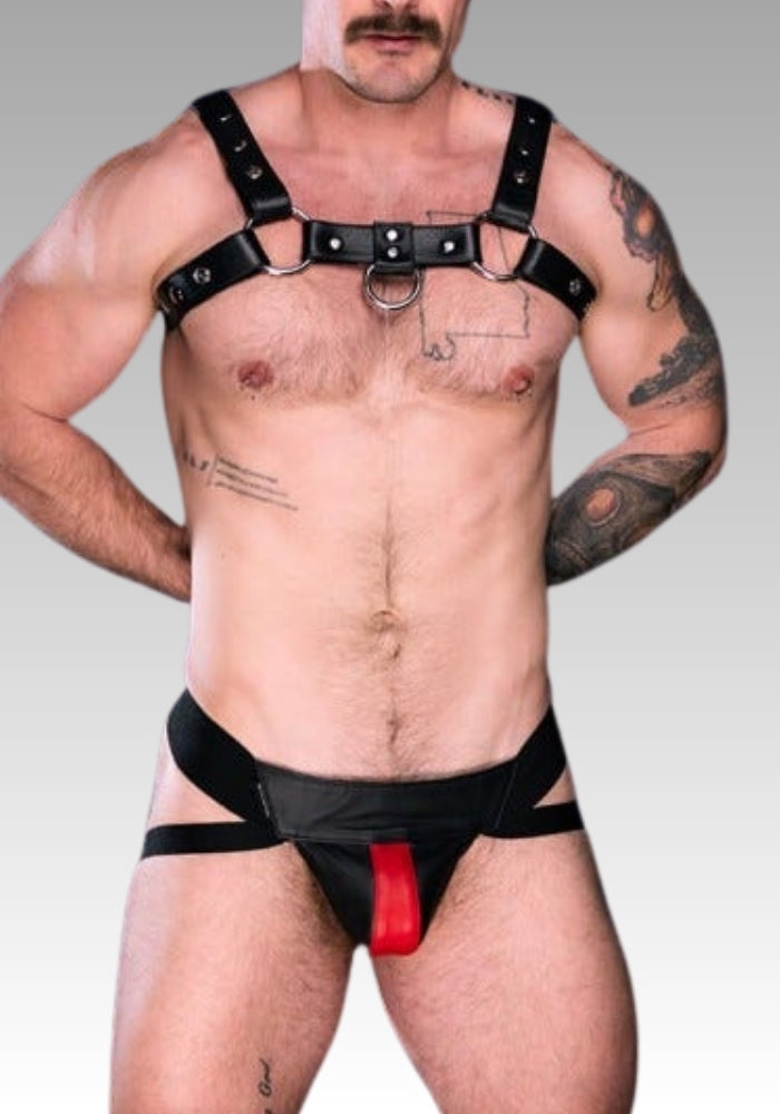 Center Stripe Leather Jockstrap - Red for sale