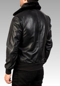 Airin G-1 Shearling-Style Black Leather Bomber Jacket for sale