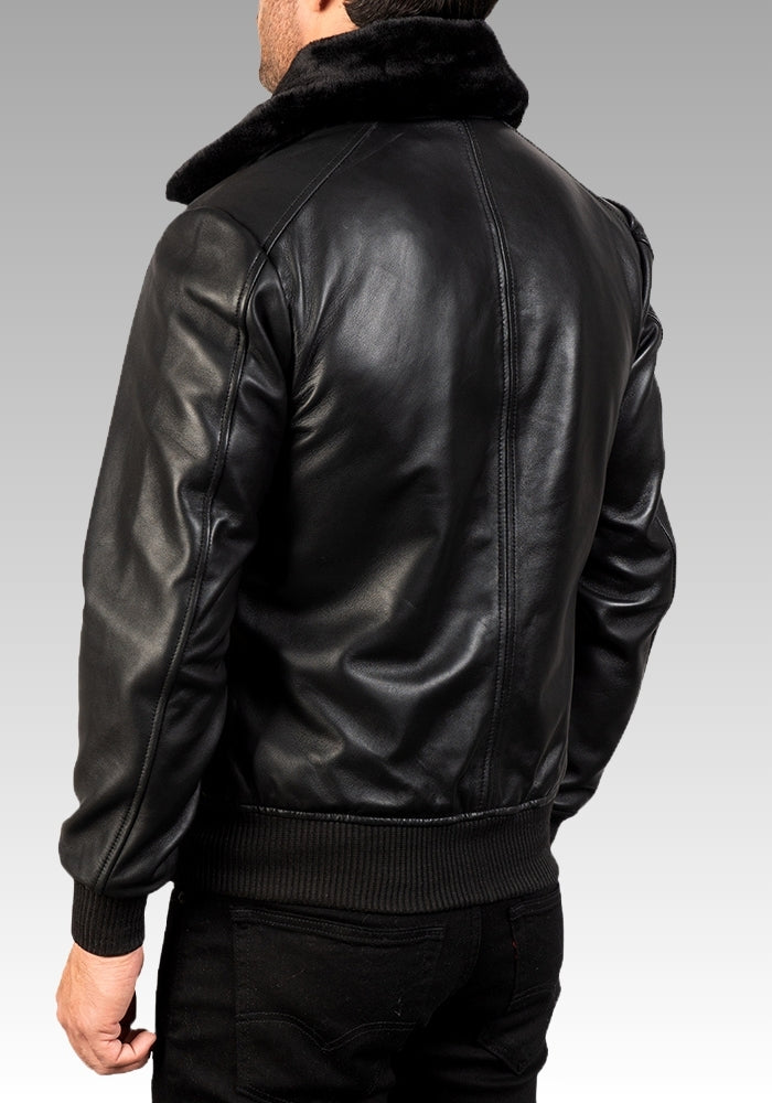 Airin G-1 Shearling-Style Black Leather Bomber Jacket for sale