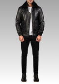 Airin G-1 Shearling-Style Black Leather Bomber Jacket for sale