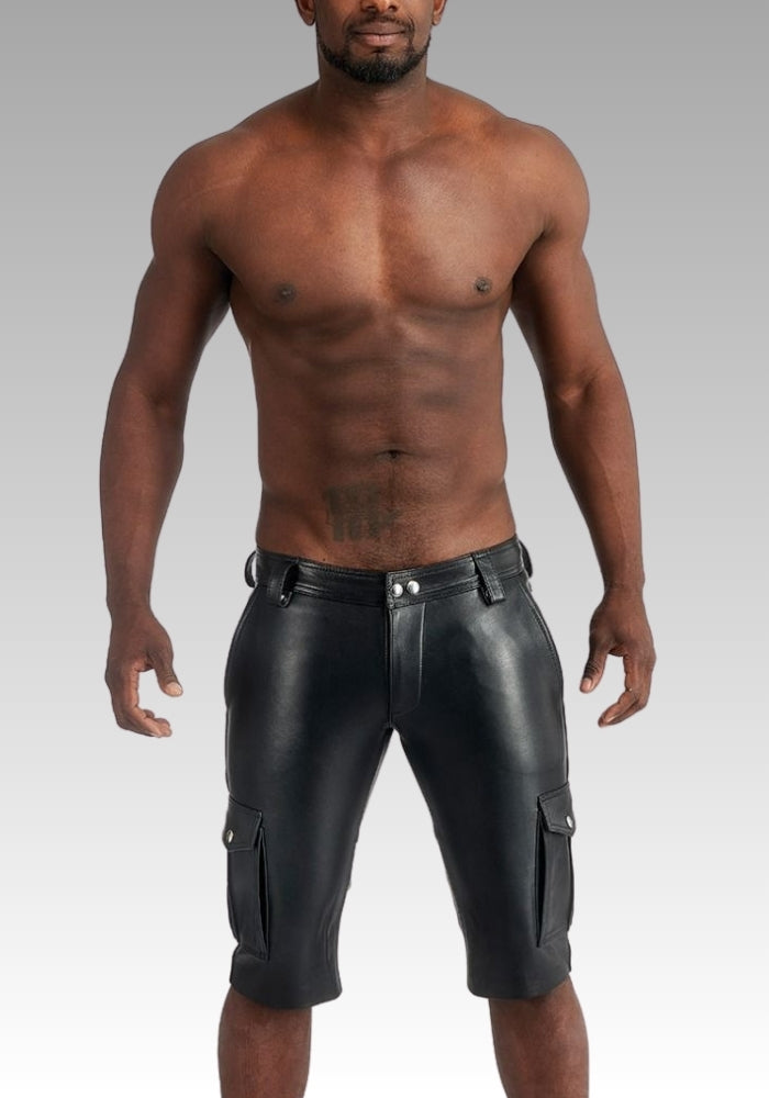 Black Leather Cargo Shorts FOR SALE