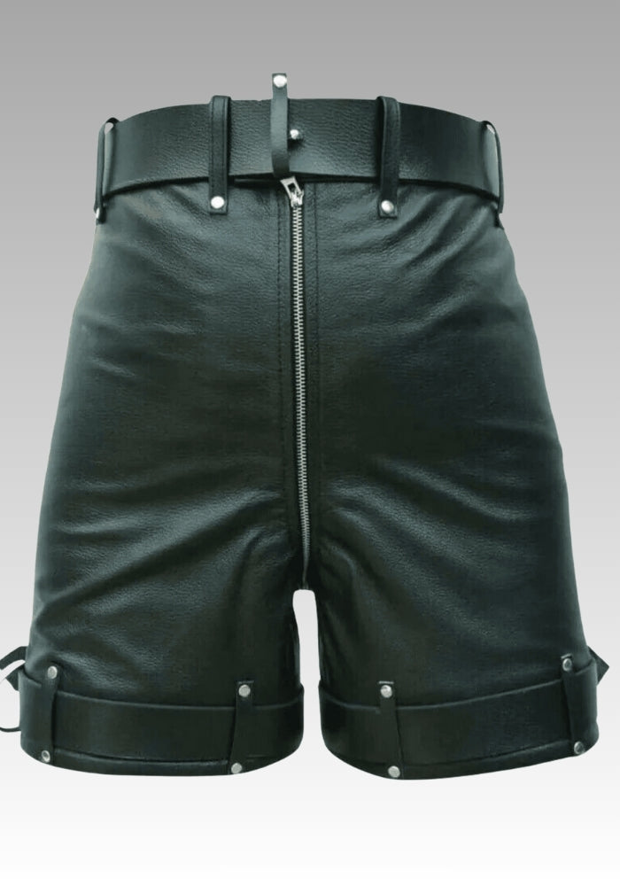 Black Leather Locking Shorts for Men for sale