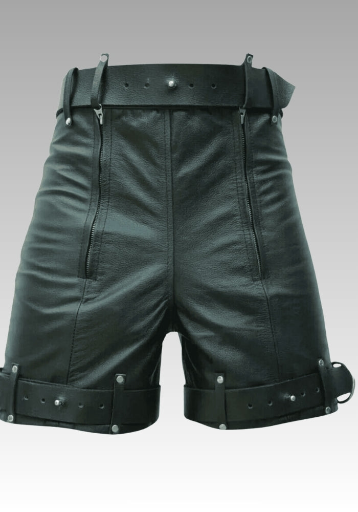 Black Leather Locking Shorts for Men for sale