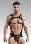 Center Stripe Leather Jockstrap - Black for sale