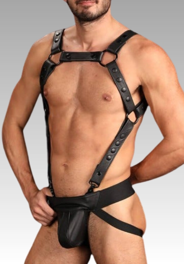 Center Stripe Leather Jockstrap - Black for sale