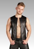Front Zip Leather Vest Piped for sale
