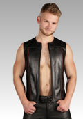 Front Zip Leather Vest Piped for sale