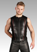 Front Zip Leather Vest Piped for sale