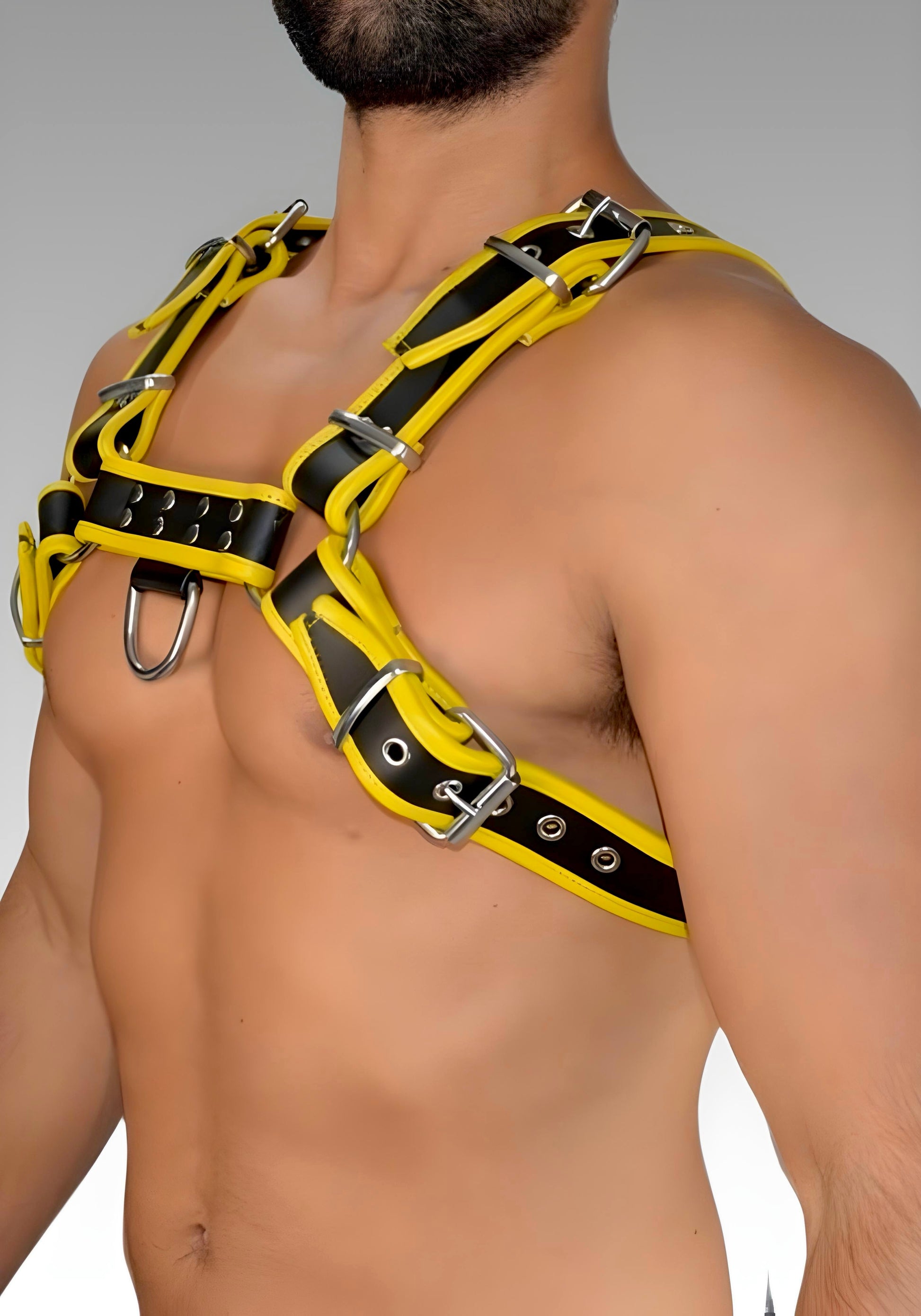 Leather Bulldog Chest Harness - Yellow Trim for sale