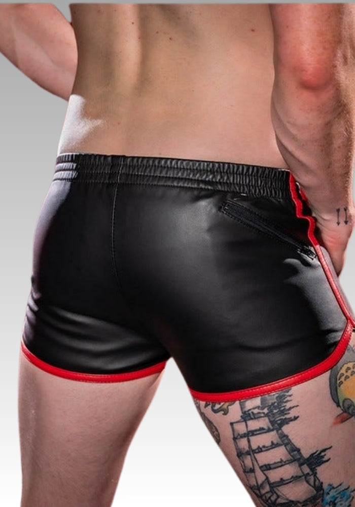 Leather Gym Shorts Zipper Pocket for sale