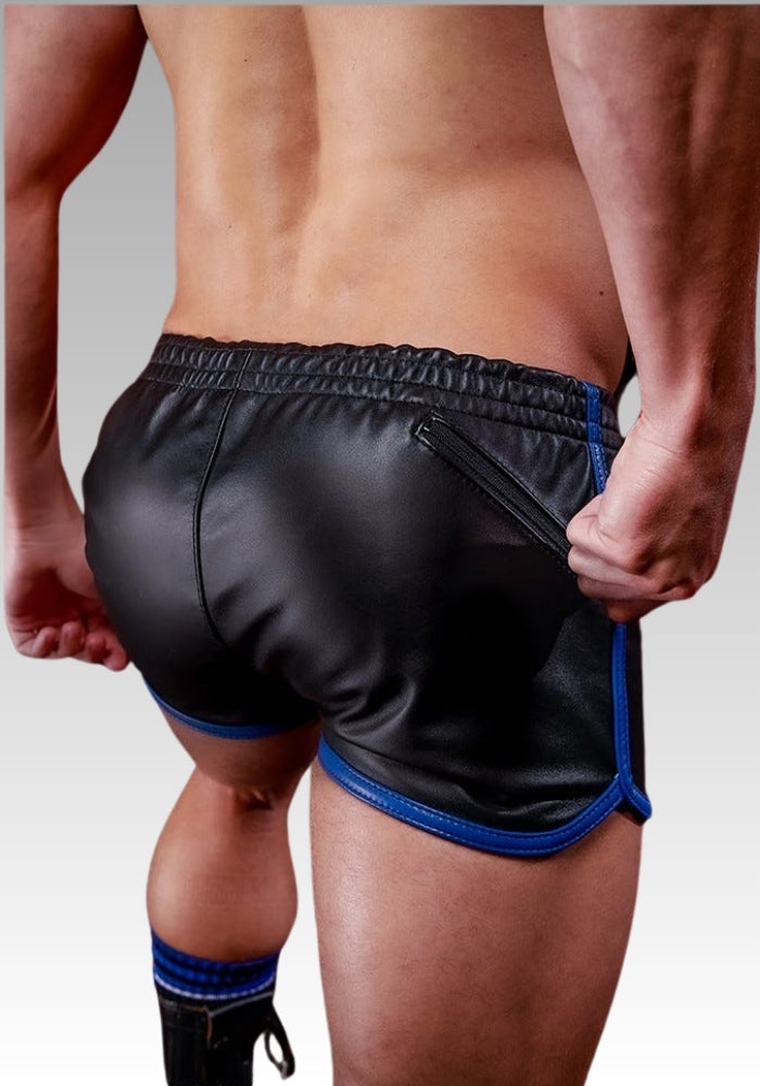 Leather Gym Shorts Zipper Pocket for sale
