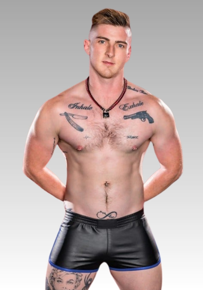 Leather Gym Shorts Zipper Pocket for sale