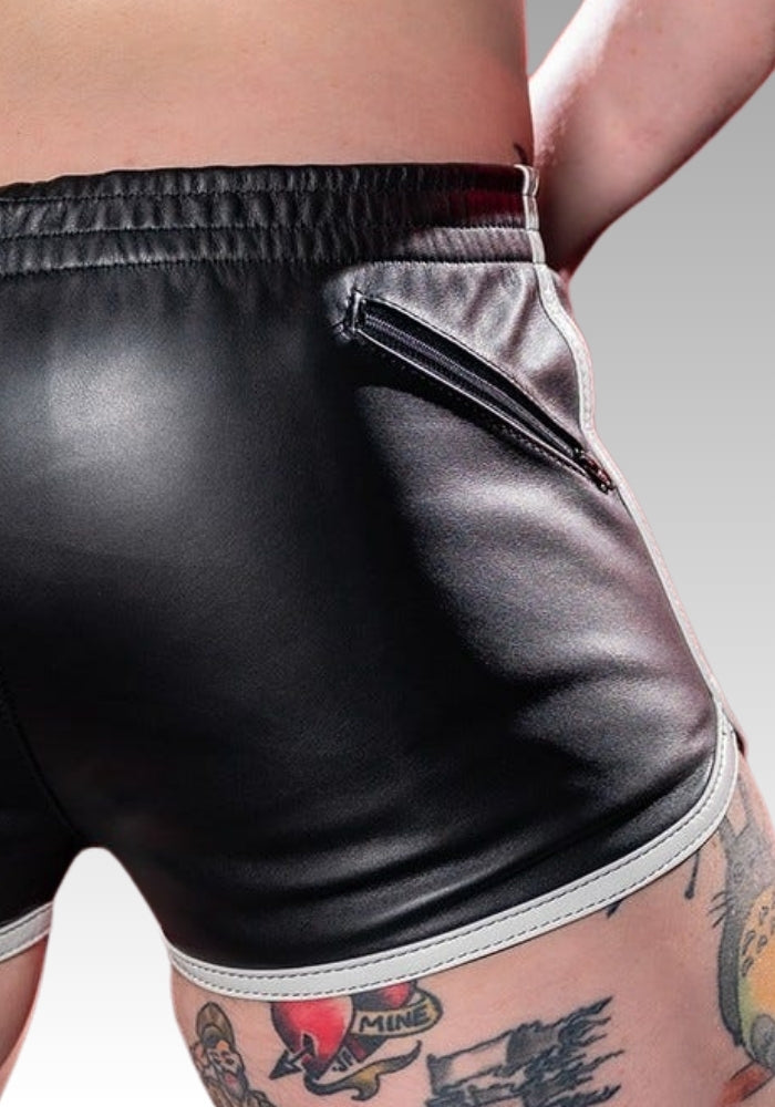 Leather Gym Shorts Zipper Pocket for sale