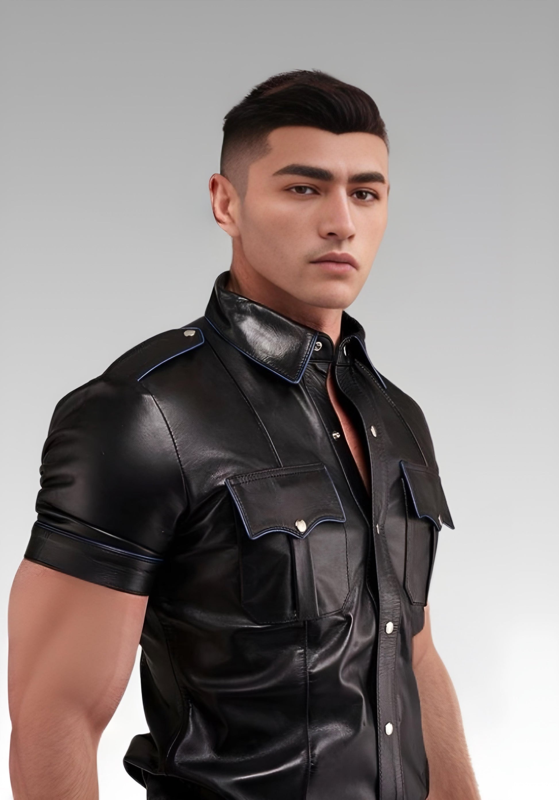 Leather Uniform Shirt Blue Piping for sale