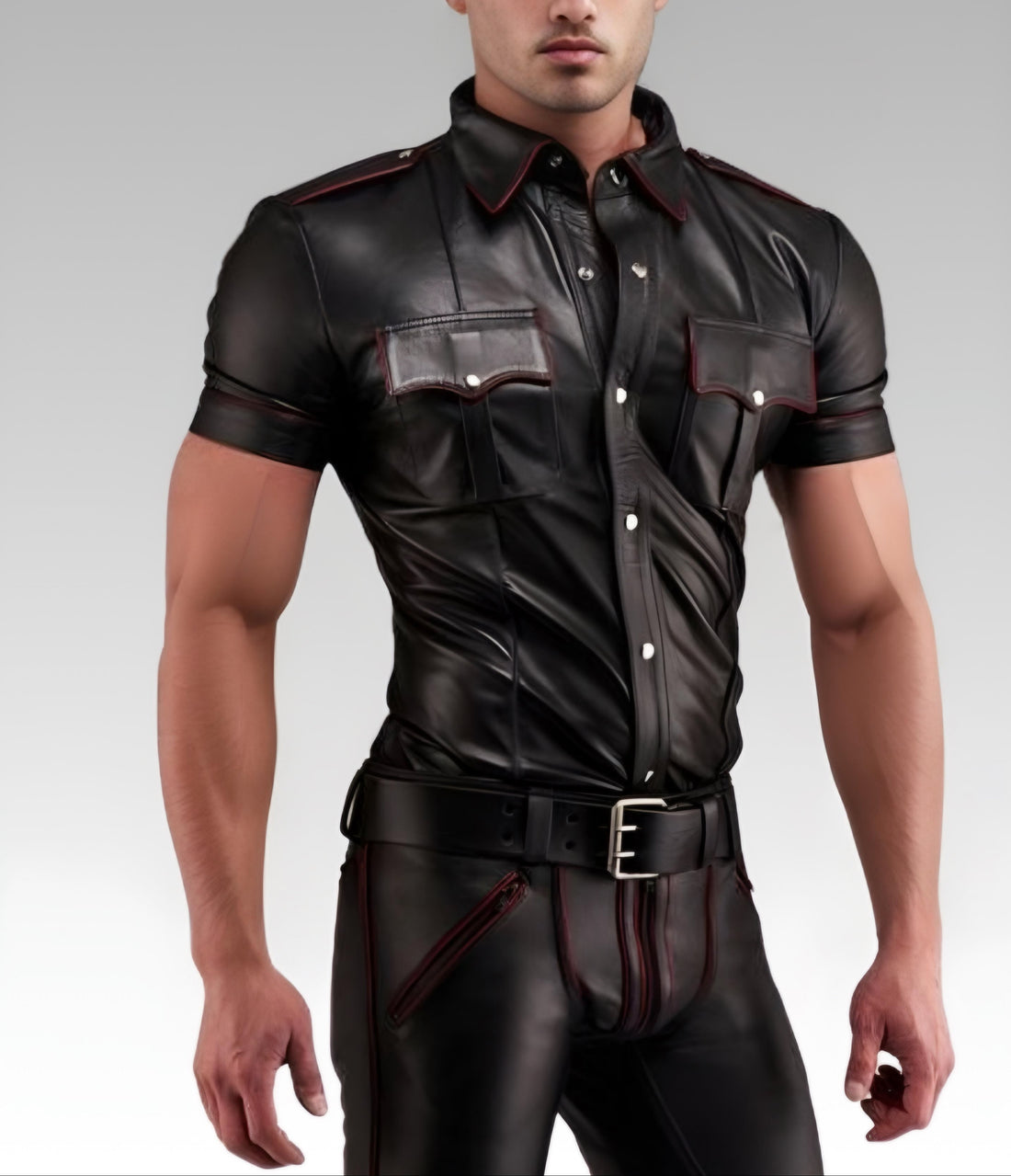Leather Uniform Shirt Red Piping for sale
