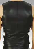 Men’s Black Leather Biker Vest - Zipper Front & Side Buckles for sale