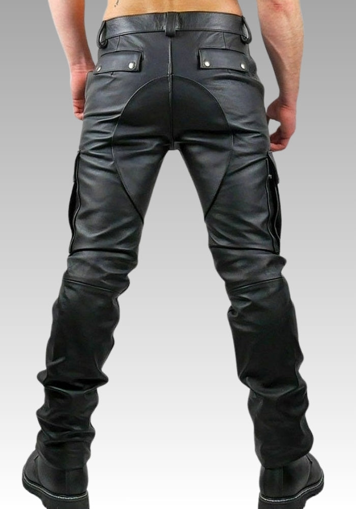 Men’s Black Leather Cargo Pants for sale