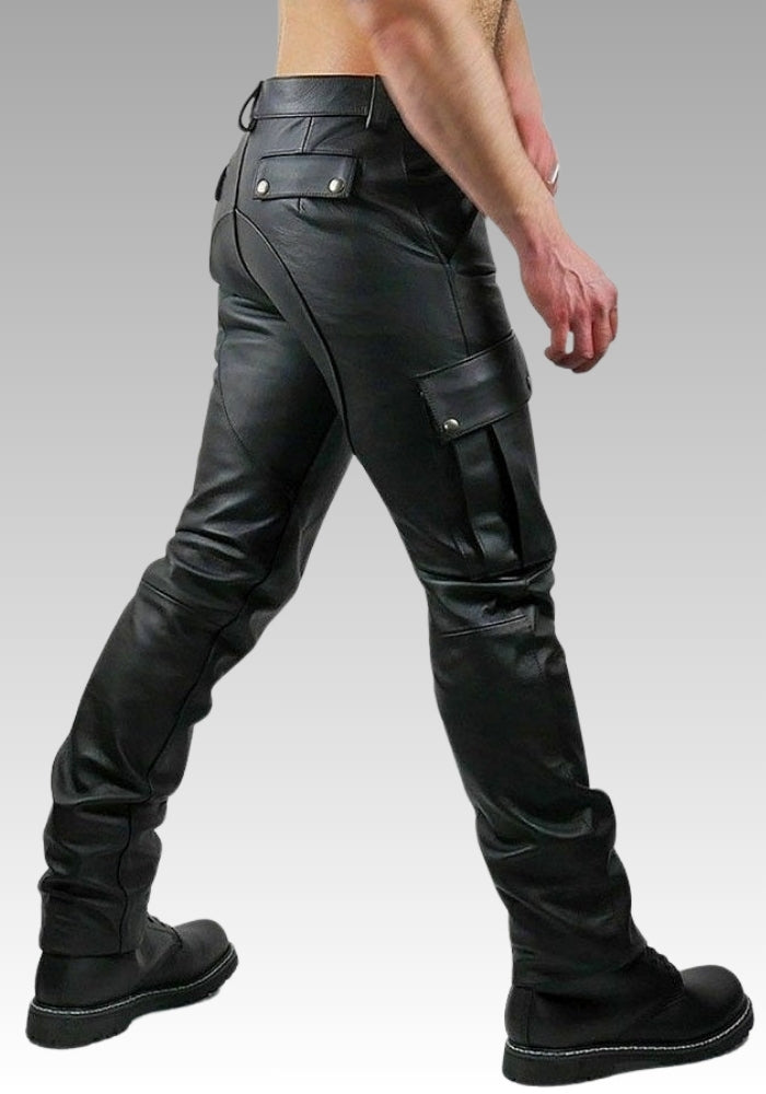 Men’s Black Leather Cargo Pants for sale