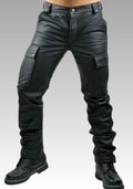 Men’s Black Leather Cargo Pants for sale
