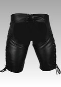 Men’s Black Leather Fetish Shorts - Lace-Up for sale