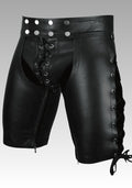 Men’s Black Leather Fetish Shorts - Lace-Up for sale