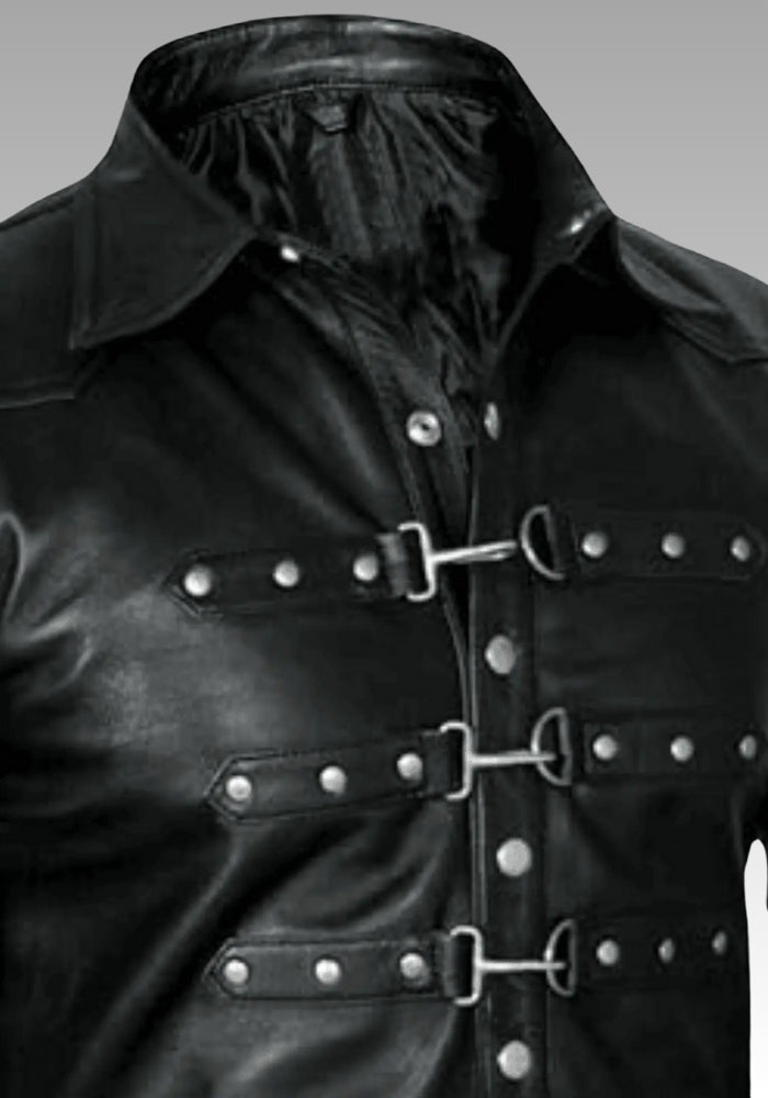 Men’s Black Leather Steampunk Shirt Jacket for sale