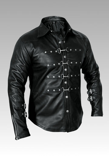 Men’s Black Leather Steampunk Shirt Jacket for sale