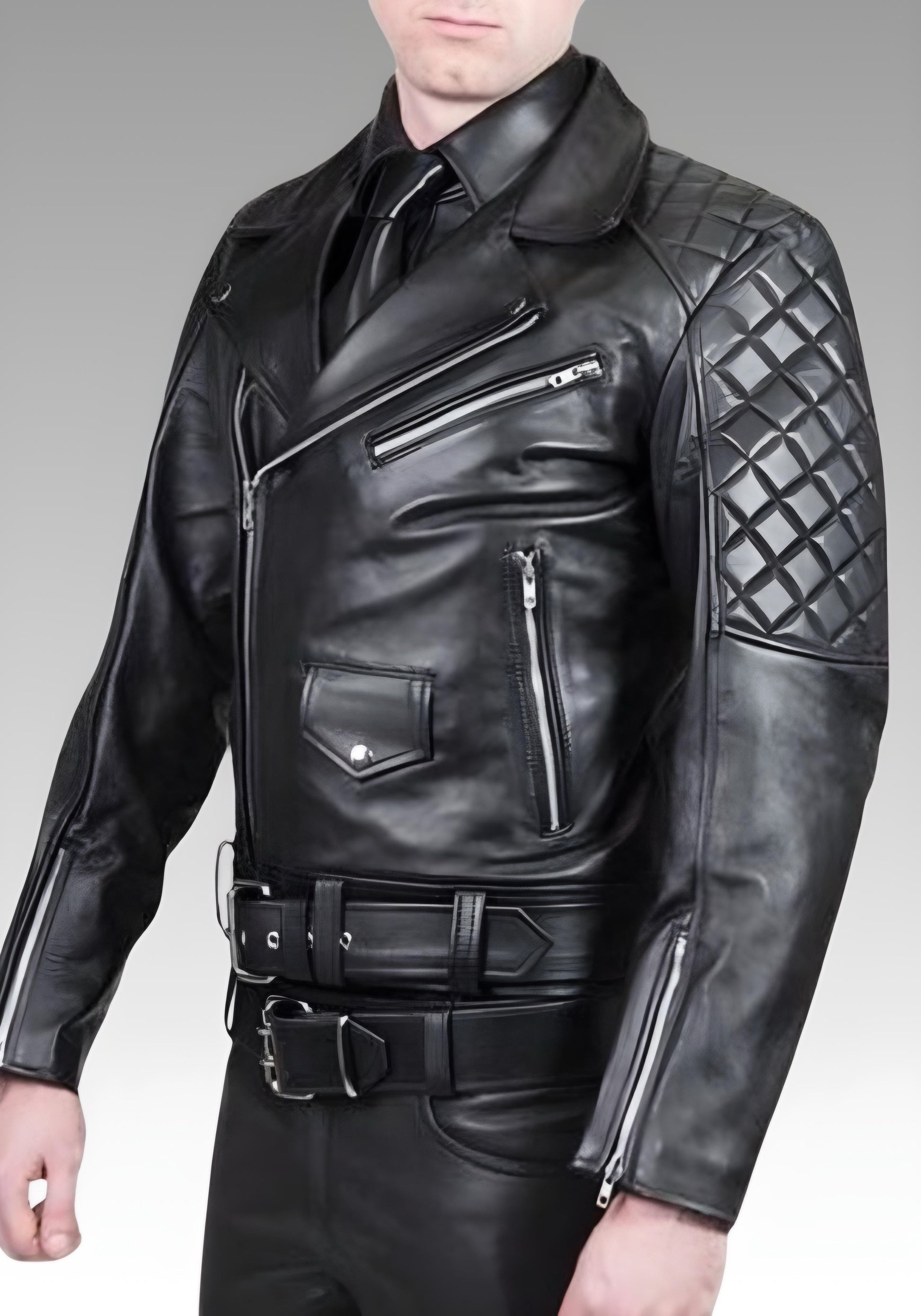 Men’s Black Real Leather Moto Jacket for sale