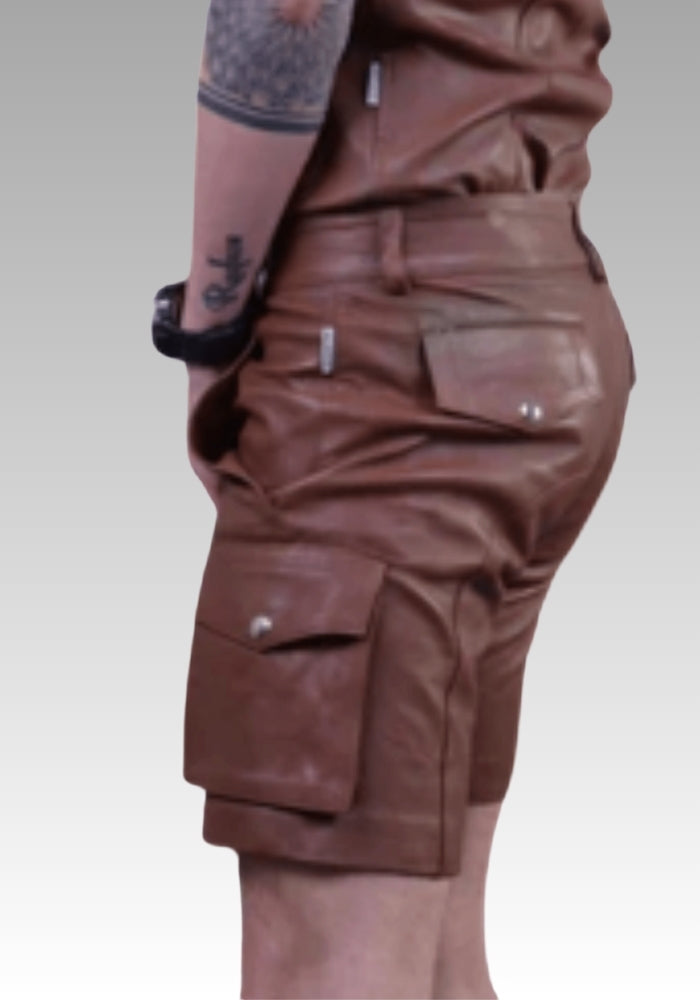 Men’s Brown Leather Cargo Shorts for sale