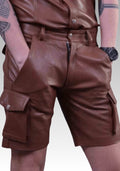 Men’s Brown Leather Cargo Shorts for sale