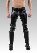 Men’s Leather Pants with White Piping for sale