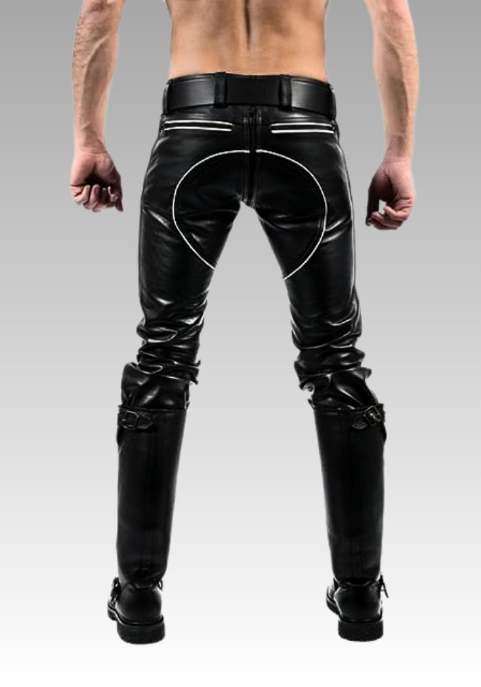 Men’s Leather Pants with White Piping for sale