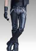 Men’s Leather Pants with White Piping for sale