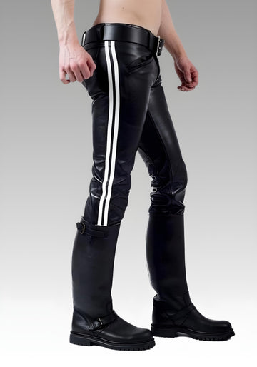 Men's Leather Pants with White Stripes for sale