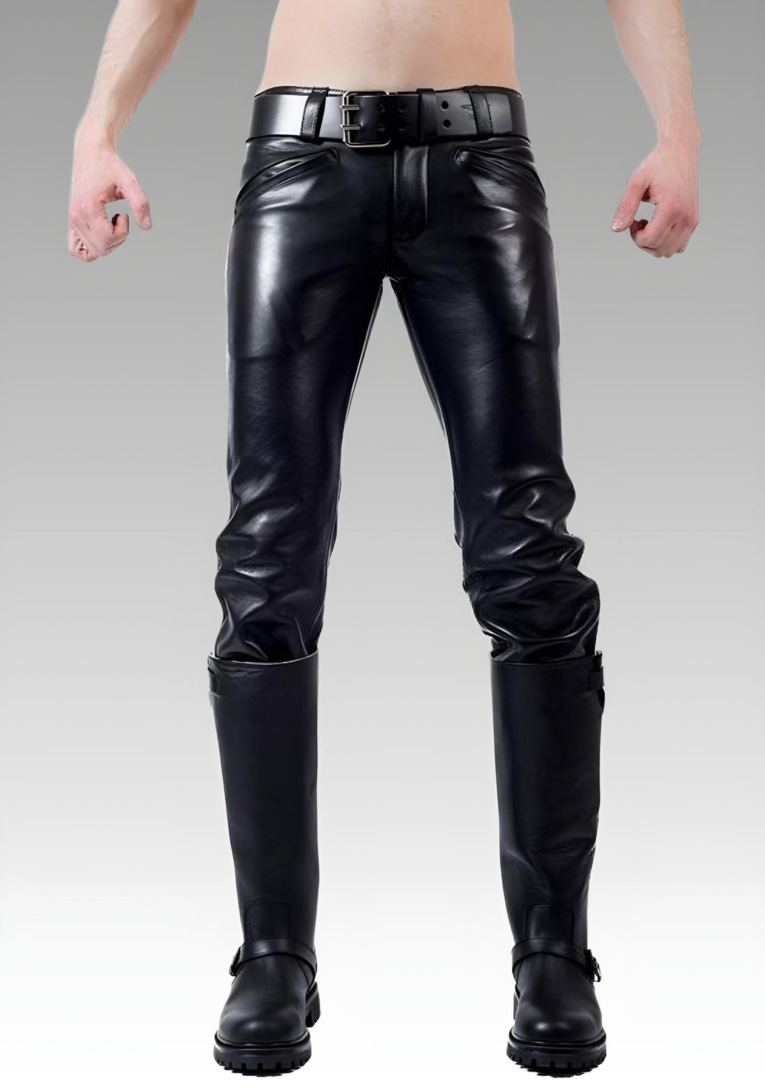 Men's Leather Pants with White Stripes for sale