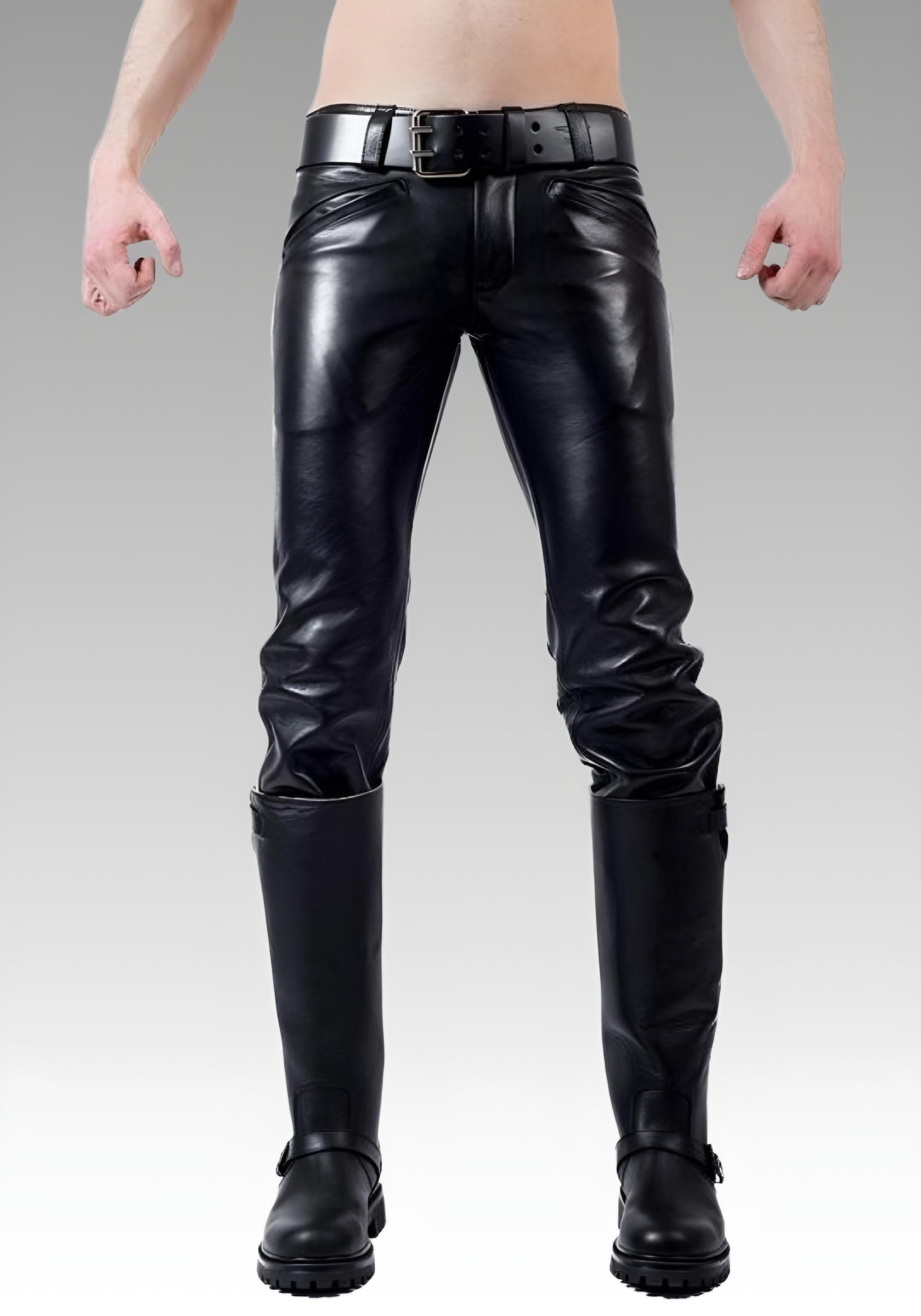 Men's Leather Pants with White Stripes for sale