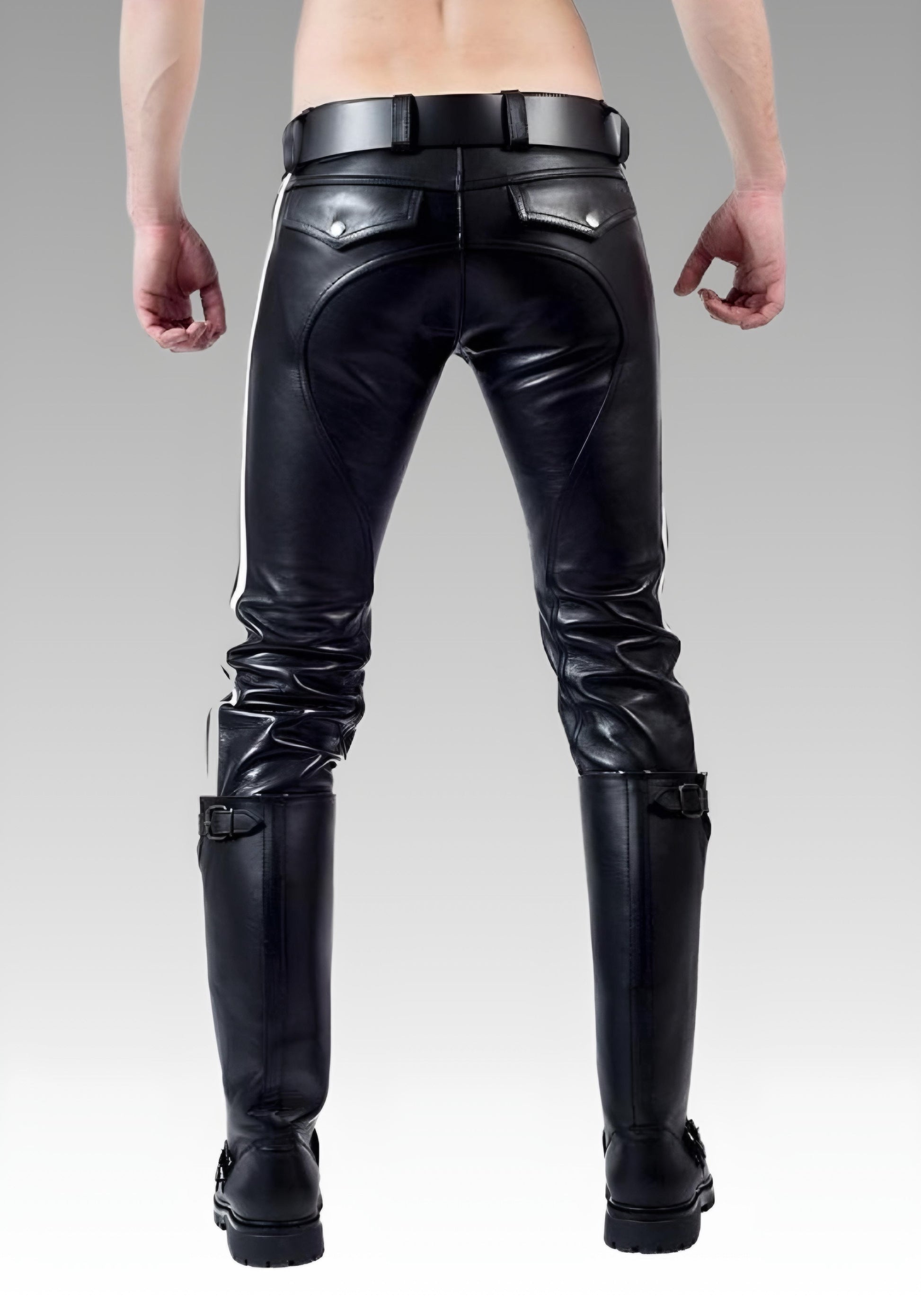 Men's Leather Pants with White Stripes for sale