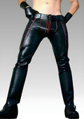 Men’s Quilted Leather Uniform Pants - Red Piping for sale