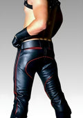 Men’s Quilted Leather Uniform Pants - Red Piping for sale