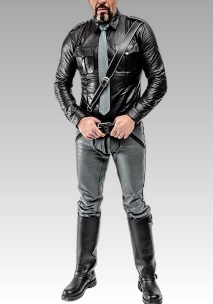 Men’s Real Leather Gray Uniform Pants for sale