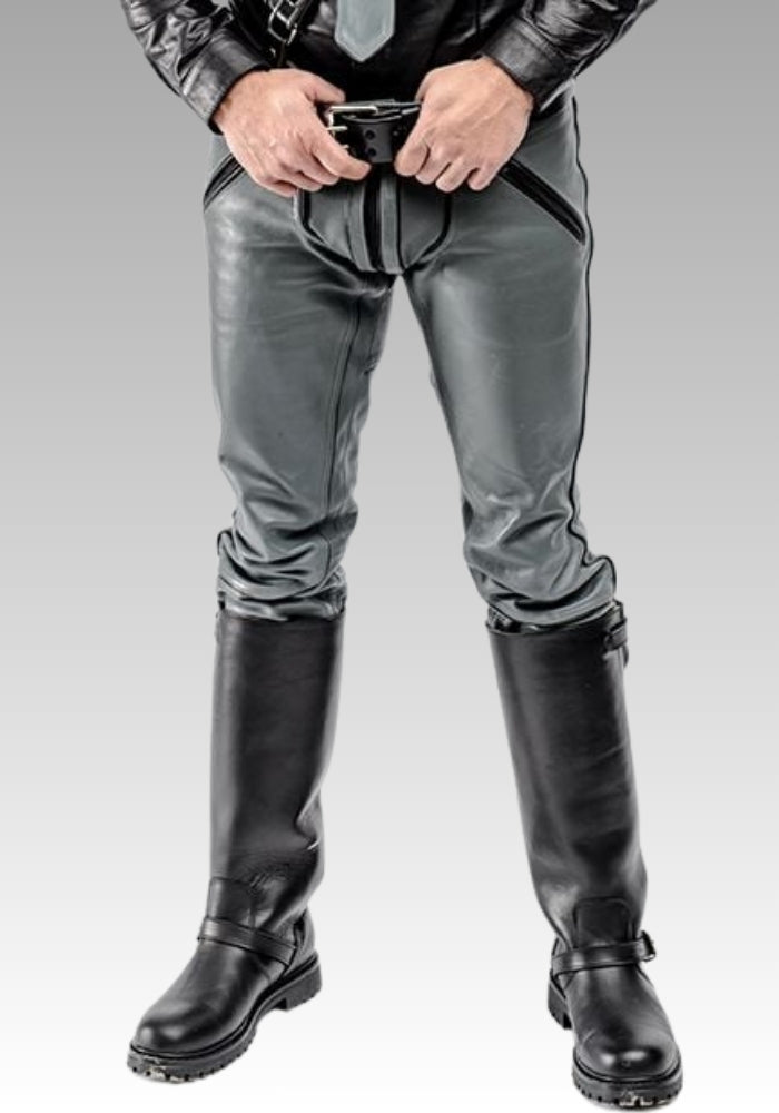 Men’s Real Leather Gray Uniform Pants for sale