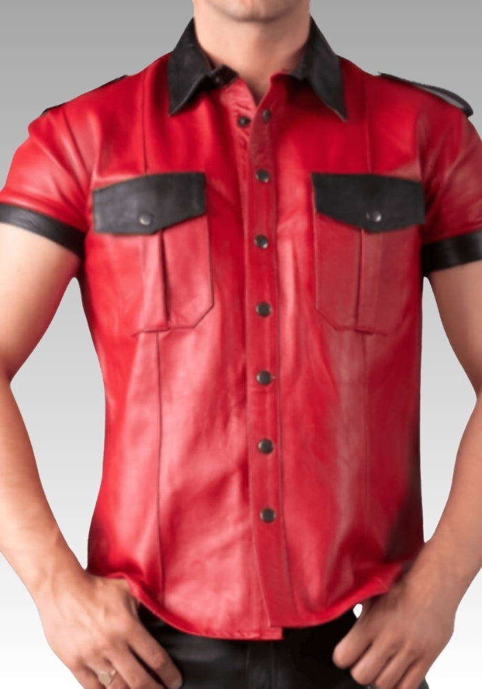Men’s Red Leather Uniform Shirt for sale