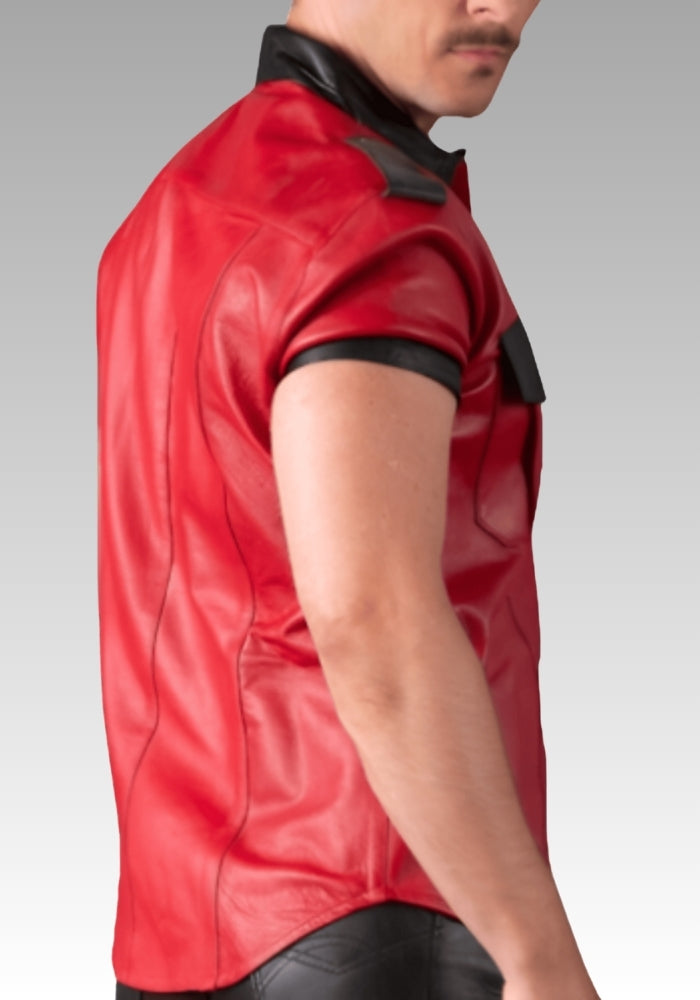 Men’s Red Leather Uniform Shirt for sale