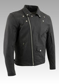 Black jacket with silver zippers on a gray for sale
