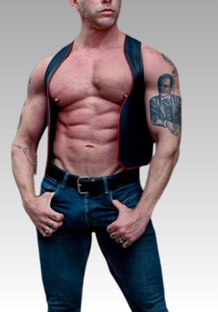 Piped Berlin Bar Leather Vest - Red for sale