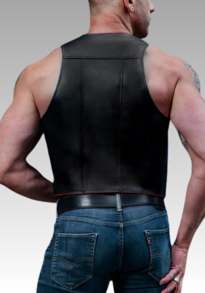 Piped Berlin Bar Leather Vest - Red for sale
