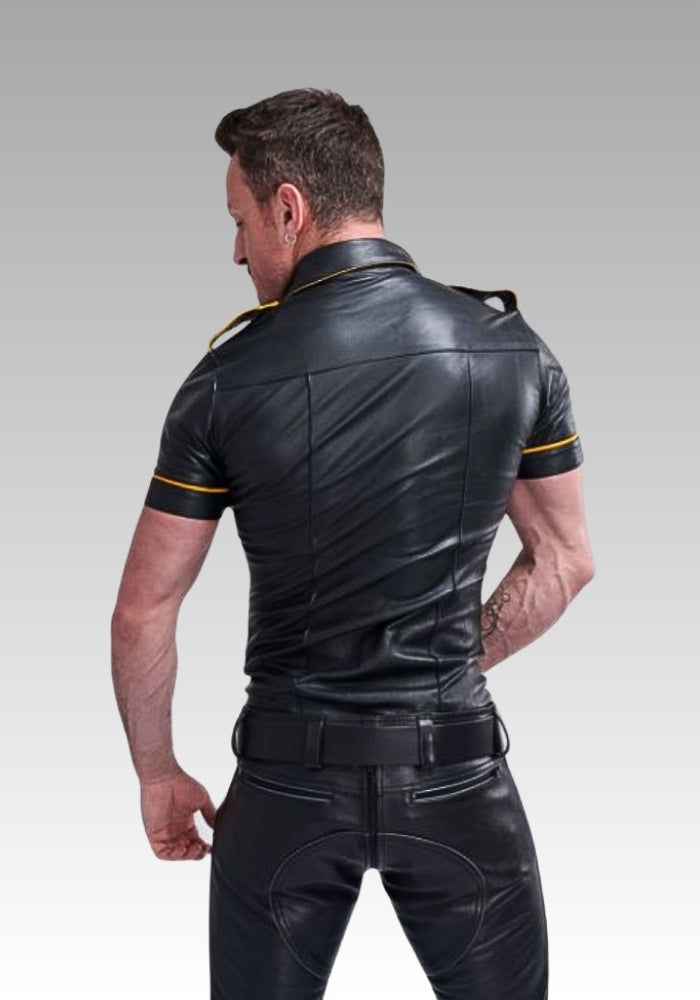 Short Sleeve Leather Uniform Shirt – Yellow Piping for sale