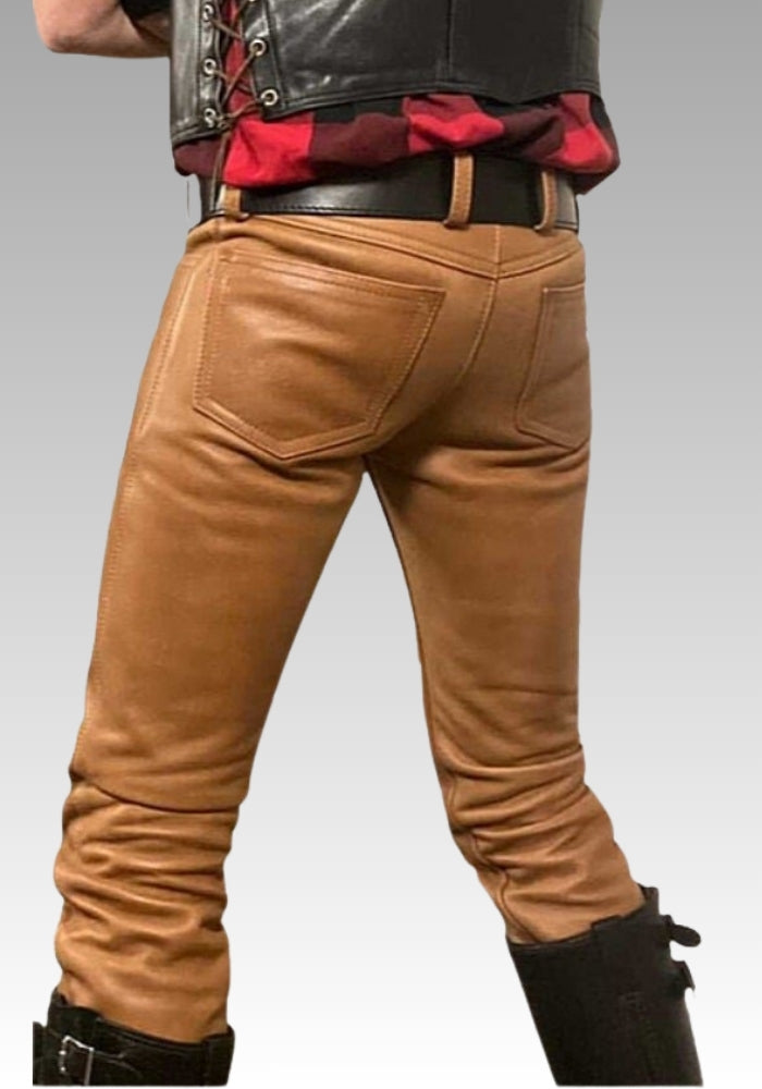 Skinny Fit Leather Pants - Tan for sale