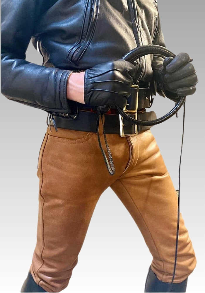 Skinny Fit Leather Pants - Tan for sale