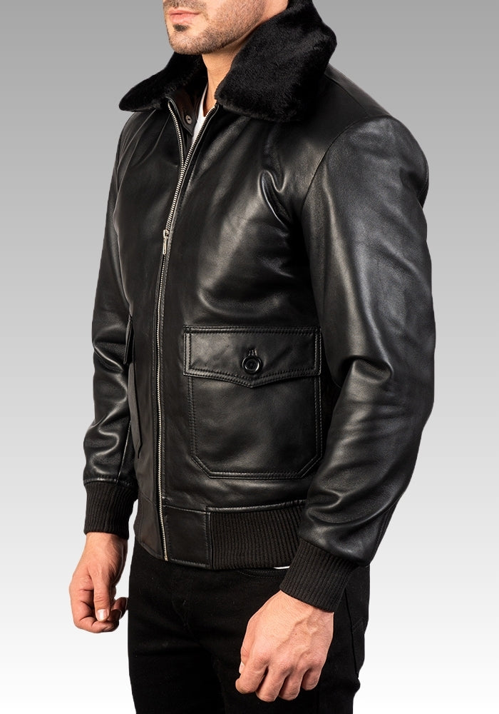 Airin G-1 Shearling-Style Black Leather Bomber Jacket for sale